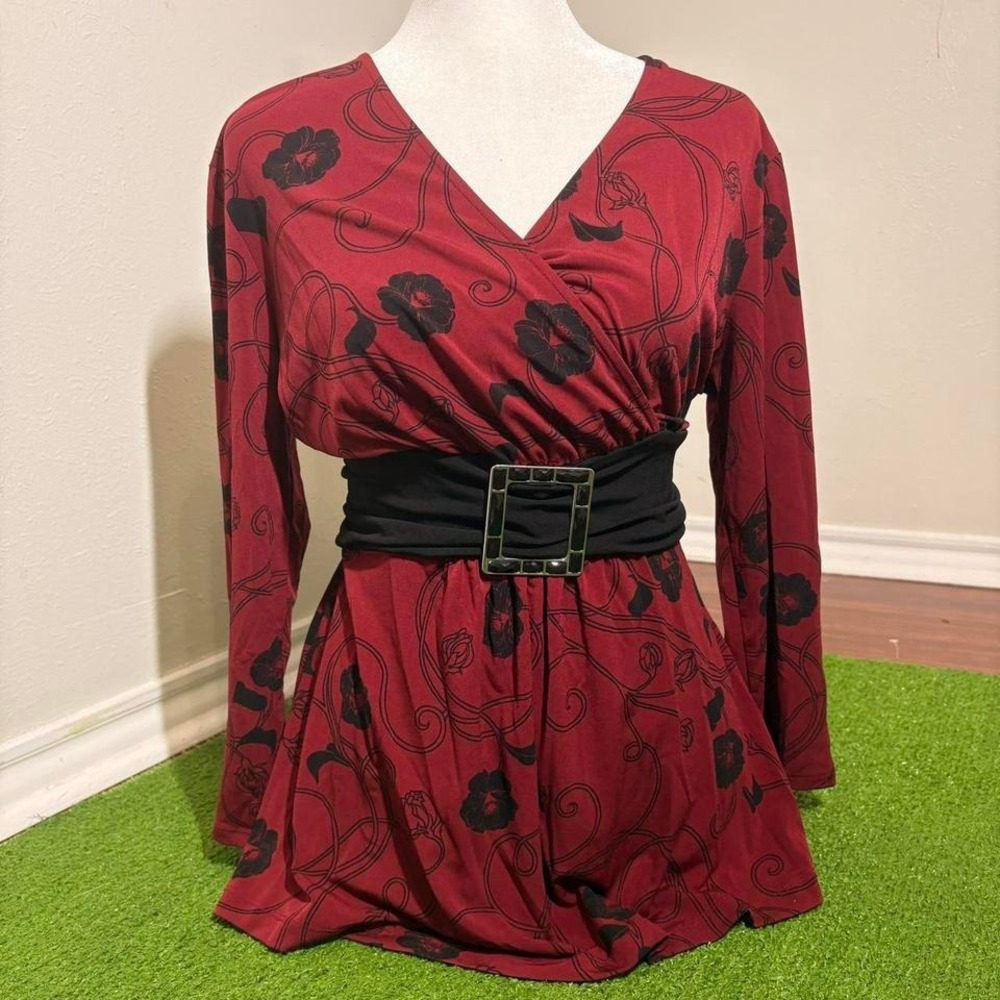 Vtg Y2K Faux Wrap Size M Dark Romantic Floral Tie Back Center Buckle Whimsygoth‎